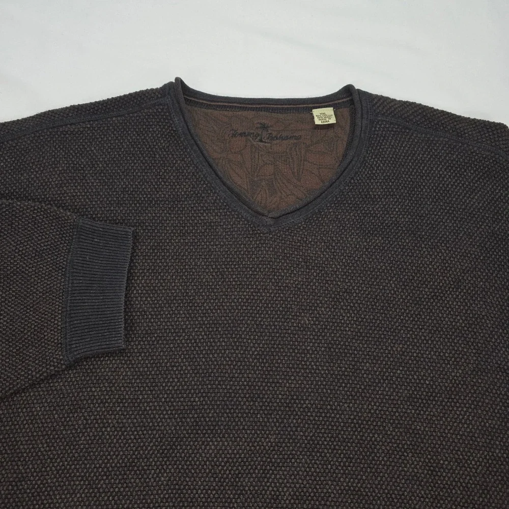 Tommy Bahama Mens XXL‎ V-Neck Sweater Brown Cotton Wool Blend Textured Knit